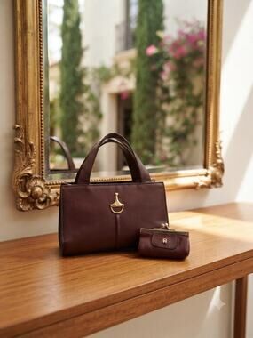 Collectors Bundle of 2 MINI Etienne Aigner burgundy leather tote and Coin purse